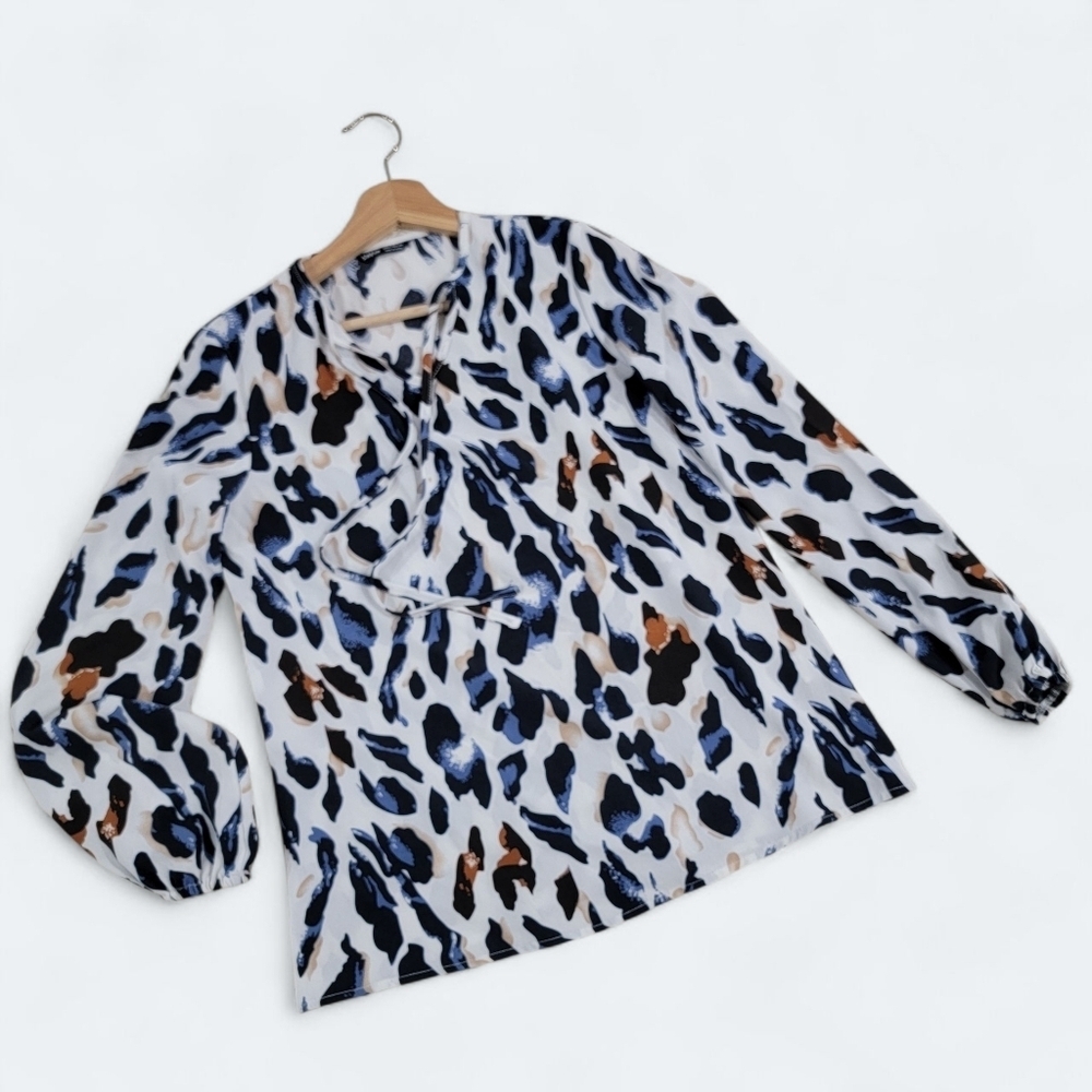 Shein Multicolor Animal Print Top Size XS White Blue Black Brown Blouse